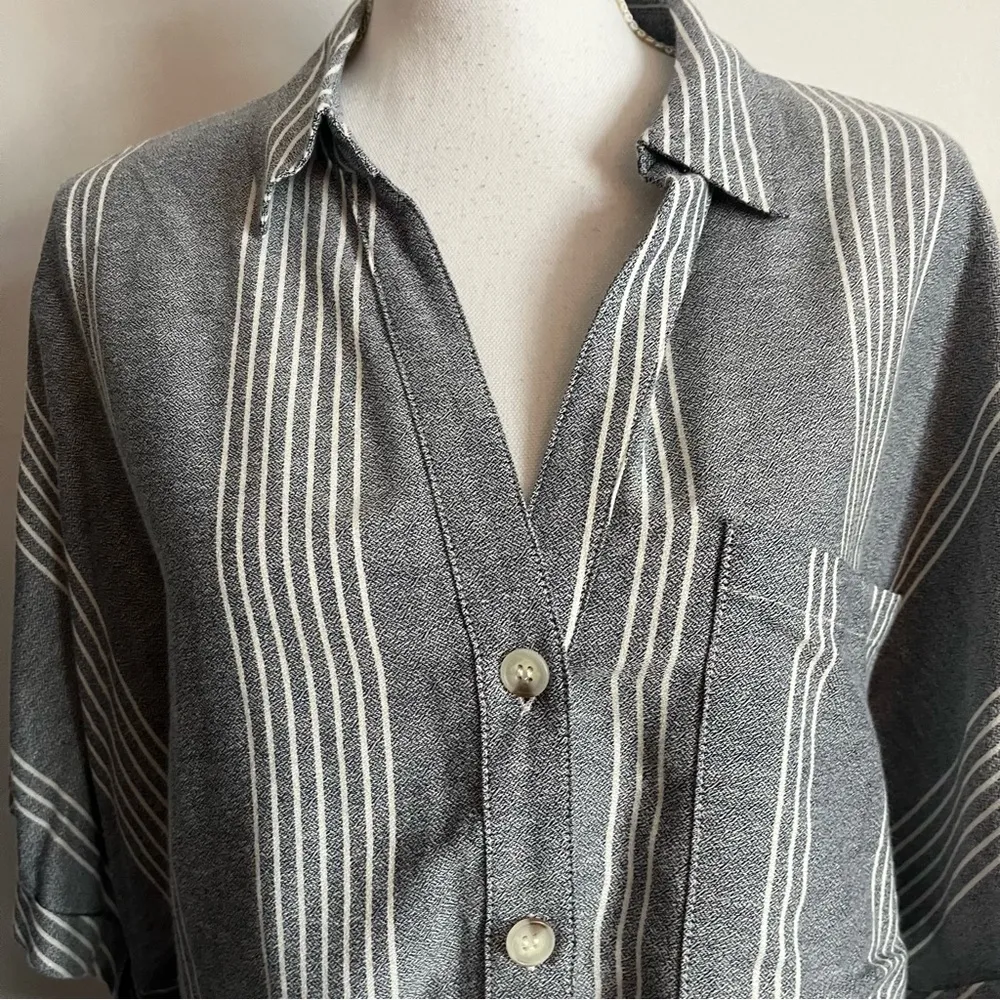 Adyson Parker • Greyish Blue Striped Tie Front Blouse - Image 3