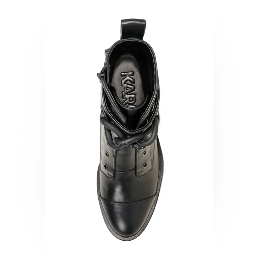 NIB KARL LAGERFELD Paris Pepper Boots Grommets meet buckled straps elegant 7.5 - Image 4