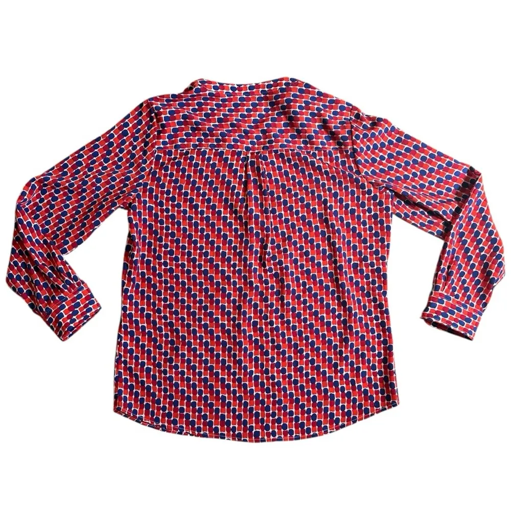 Talbots Petite Size Medium MP Boxy Popover Blouse Red Blue Geometric Print - Image 3