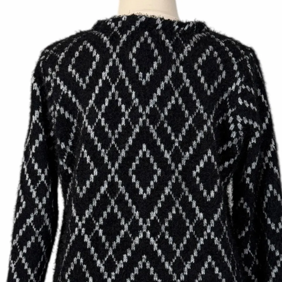 Au Lieu Black White Diamond Knit Long Sleeve Textured Sweater Women’s Size 1X - Image 8