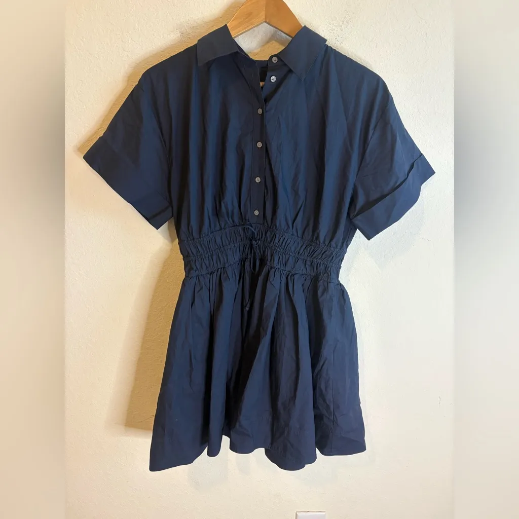 J Crew Elena Shirt Dress 6 Navy Blue NWT Tie CI853 J.Crew Coastal Smocked - Image 3