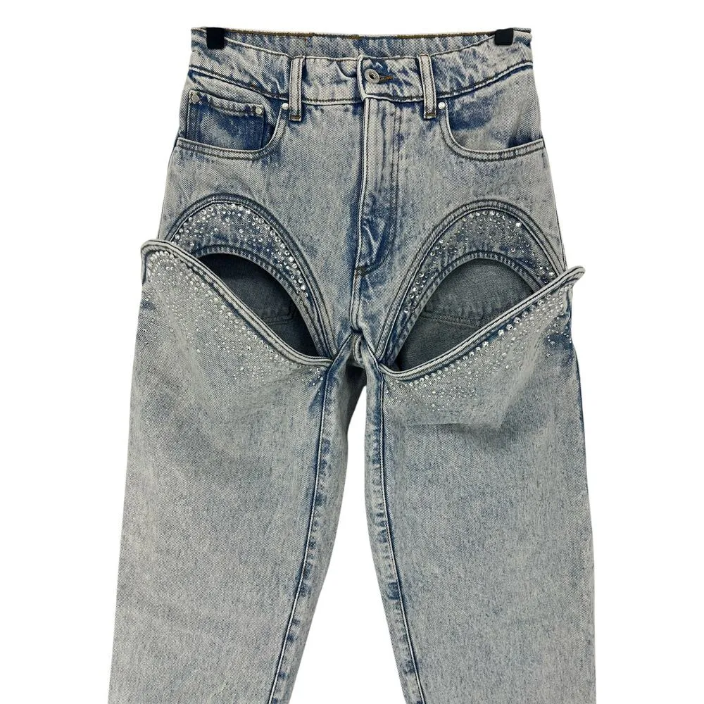 Y/PROJECT Cutout Rhinestone Skinny Blue Size 24 - Image 3