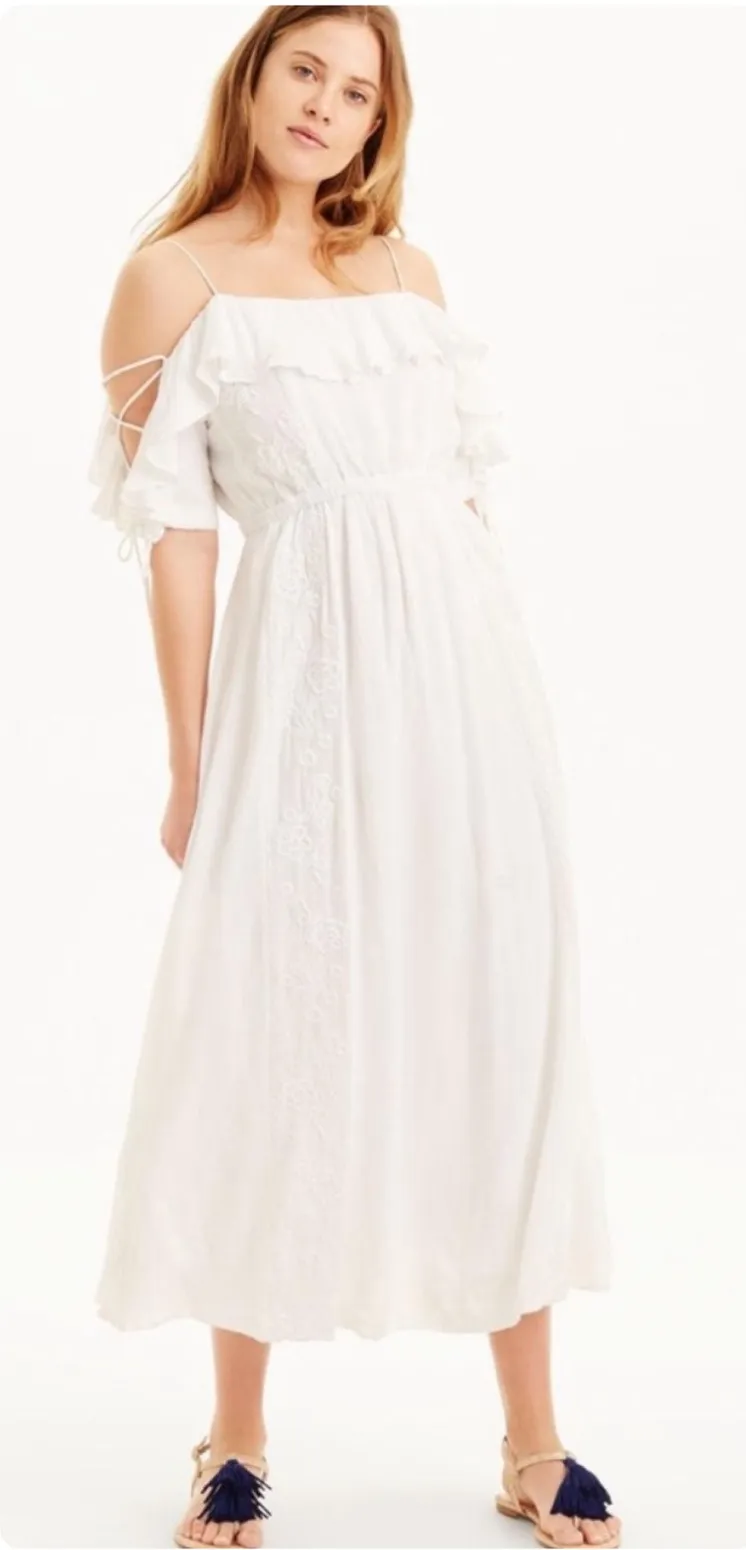 Club Monaco Womens Boho Beachy Floral Embroidered Fredelin Midi Dress XS White - Image 1