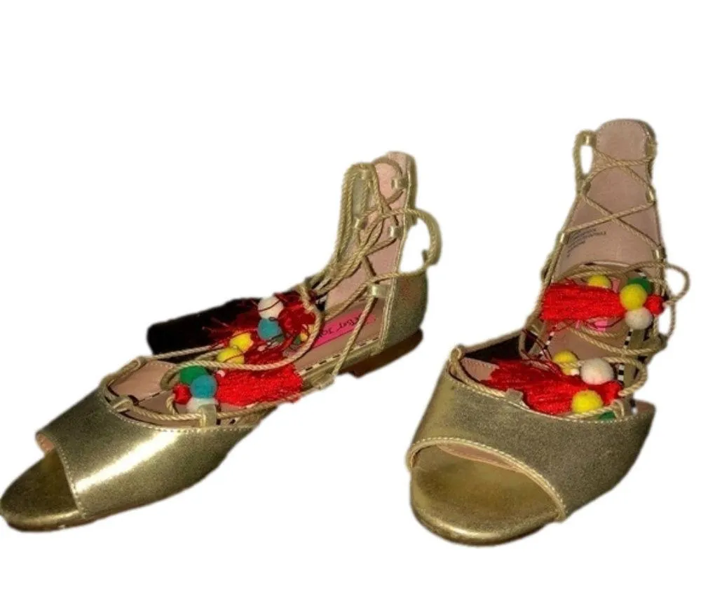 BETSEY JOHNSON 𝅺Abree Gold Lace-up Pom-Pom Sandals - Image 8
