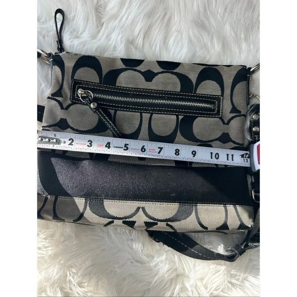 COACH CROSSBODY PURSE ~ Signature Stripe black and tan - Image 8