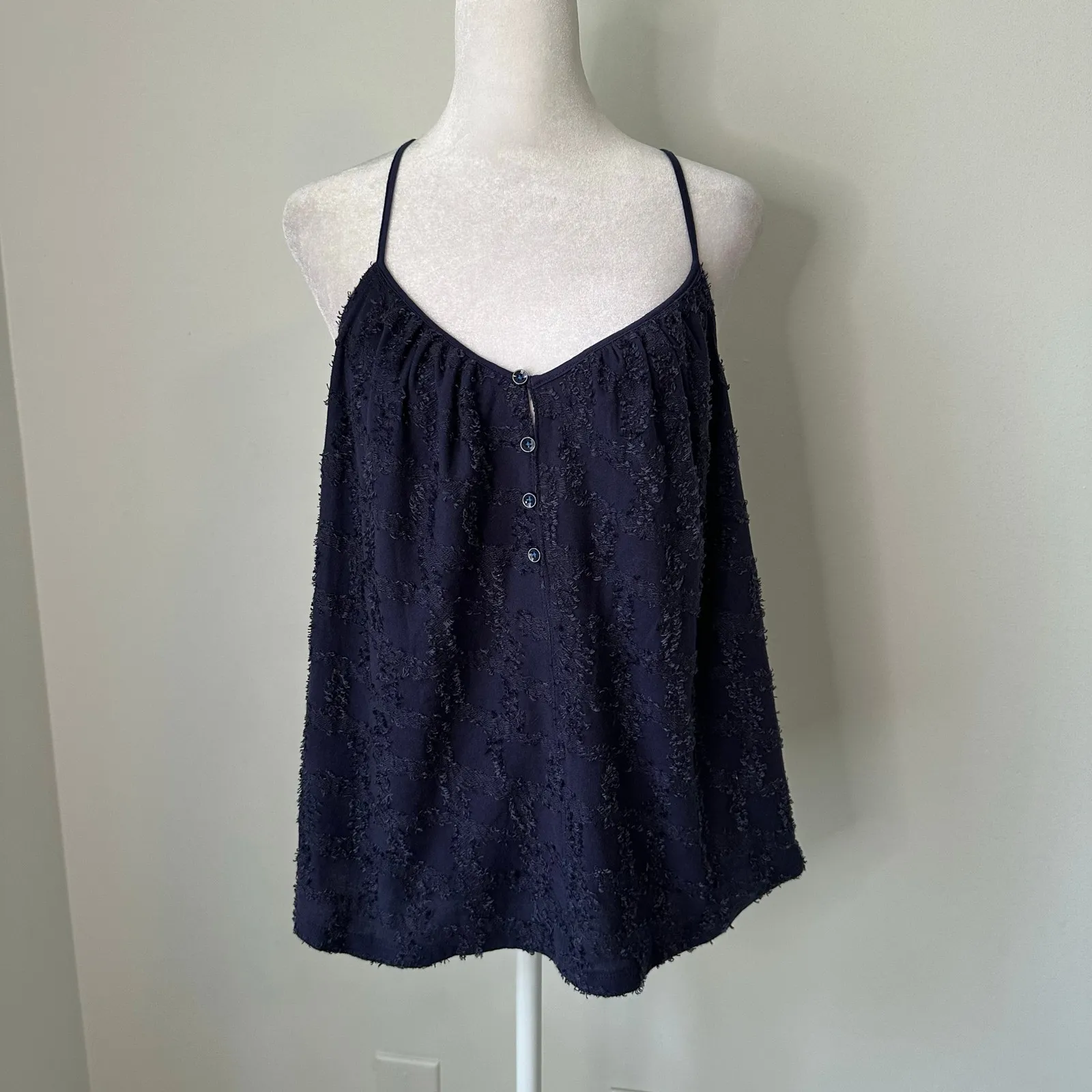 Anthropologie navy blue textured sleeveless tank top size M - Image 2