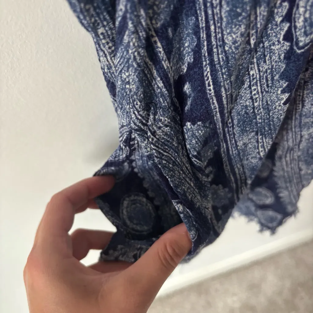 Somedays Lovin Blue Batik Print Lightweight Scoop Neck Mini Dress Raw Hem Boho - Image 11