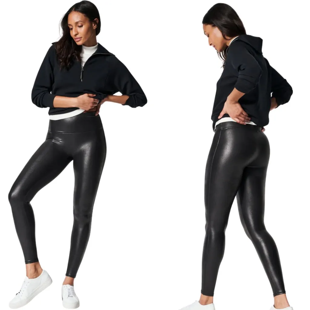 SPANX SPANXshape Faux Leather Leggings Women's XL Black Smoothing Shiny Slimming - Image 2