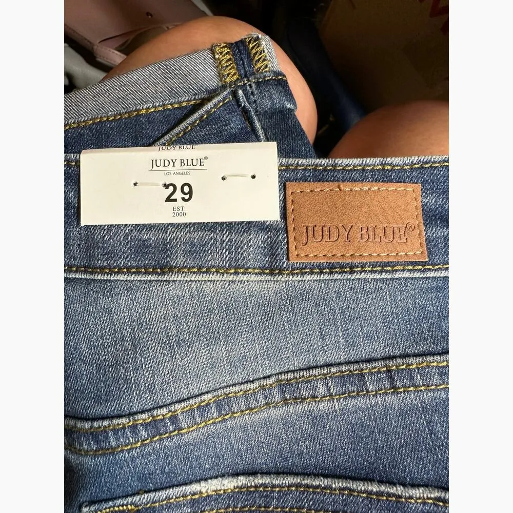 Judy Blue Adelene Mid Rise Girlfriend Cuffed Jeans Dark Blue 29 - Image 16