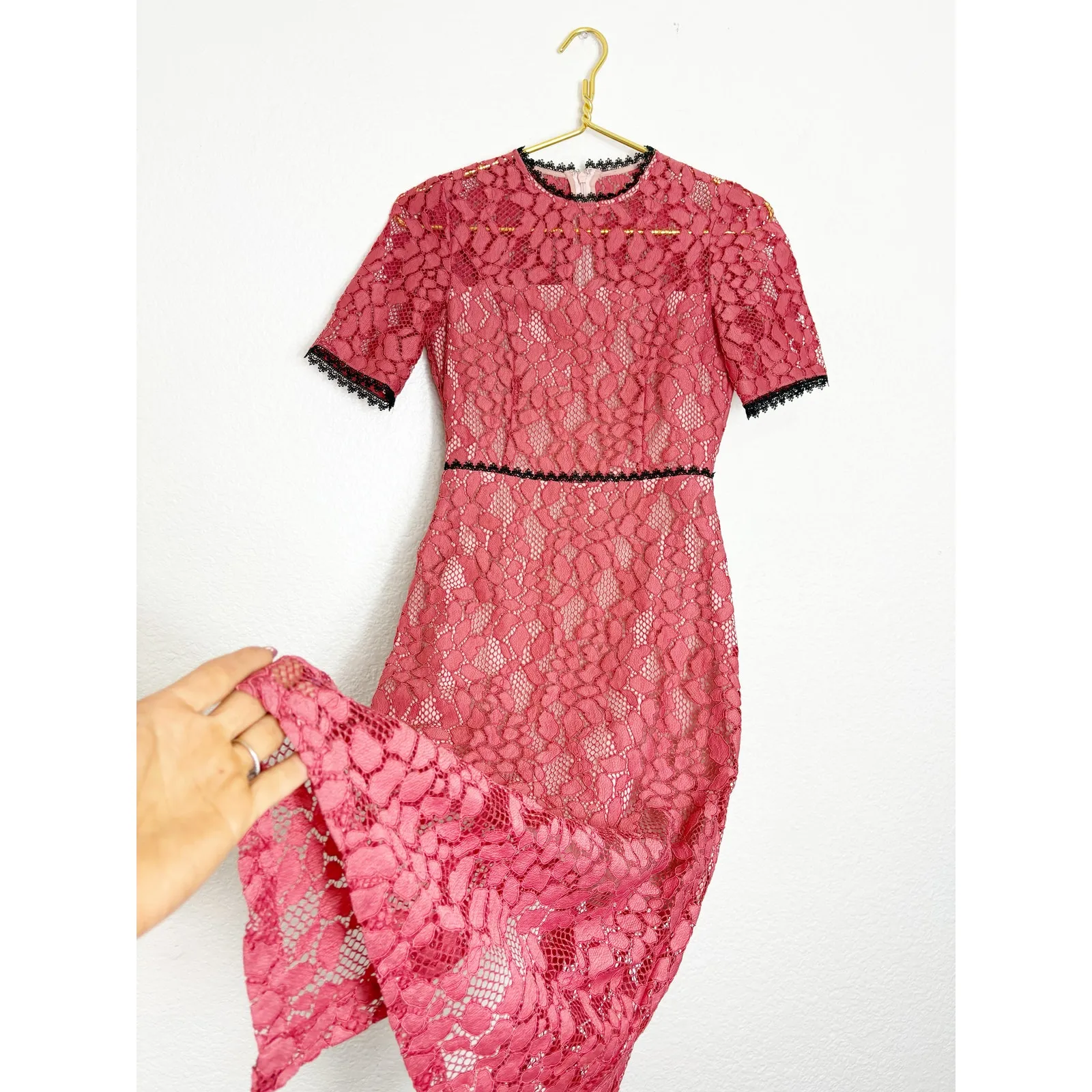 Alexis Remi Guipure Lace Pencil Dress Size XS Short Sleeves Cut Out Pink Vday - Image 11