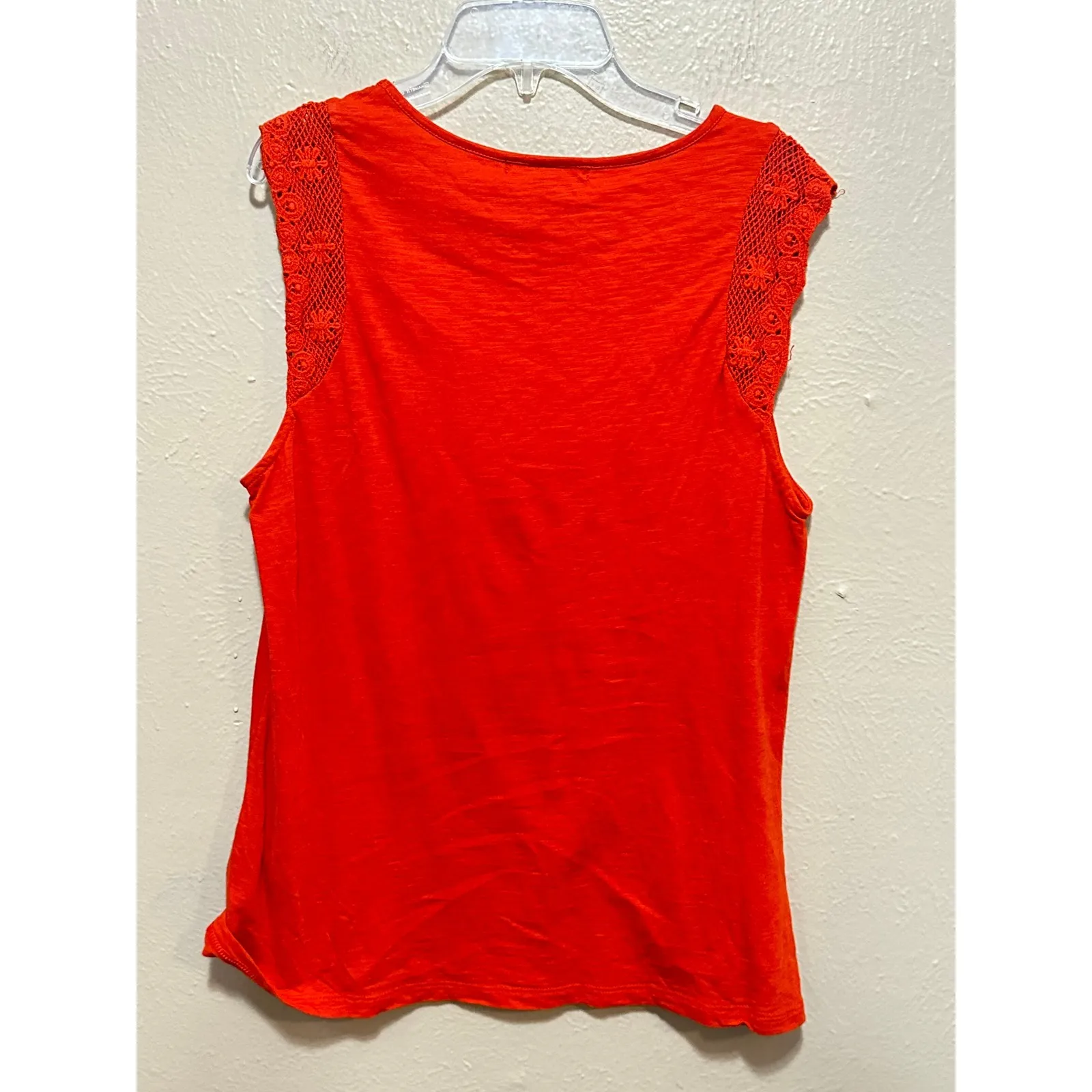 Lauren Ralph‎ Lauren Orange Knit Tank Top with Crochet Trim Sleeveless Large - Image 5