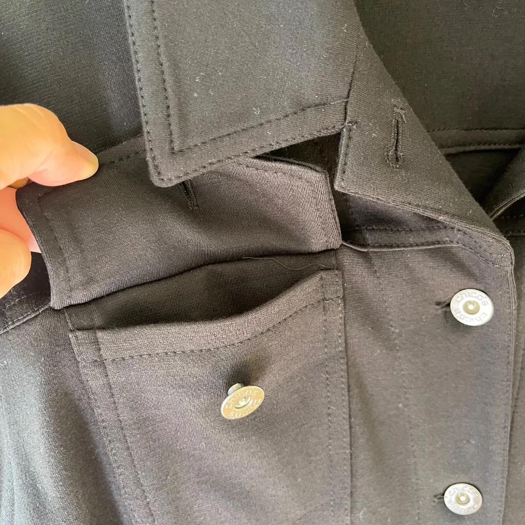Chicos Sz L Black Casual Stretch Jacket Chest Slash Pockets Button Up - Image 5