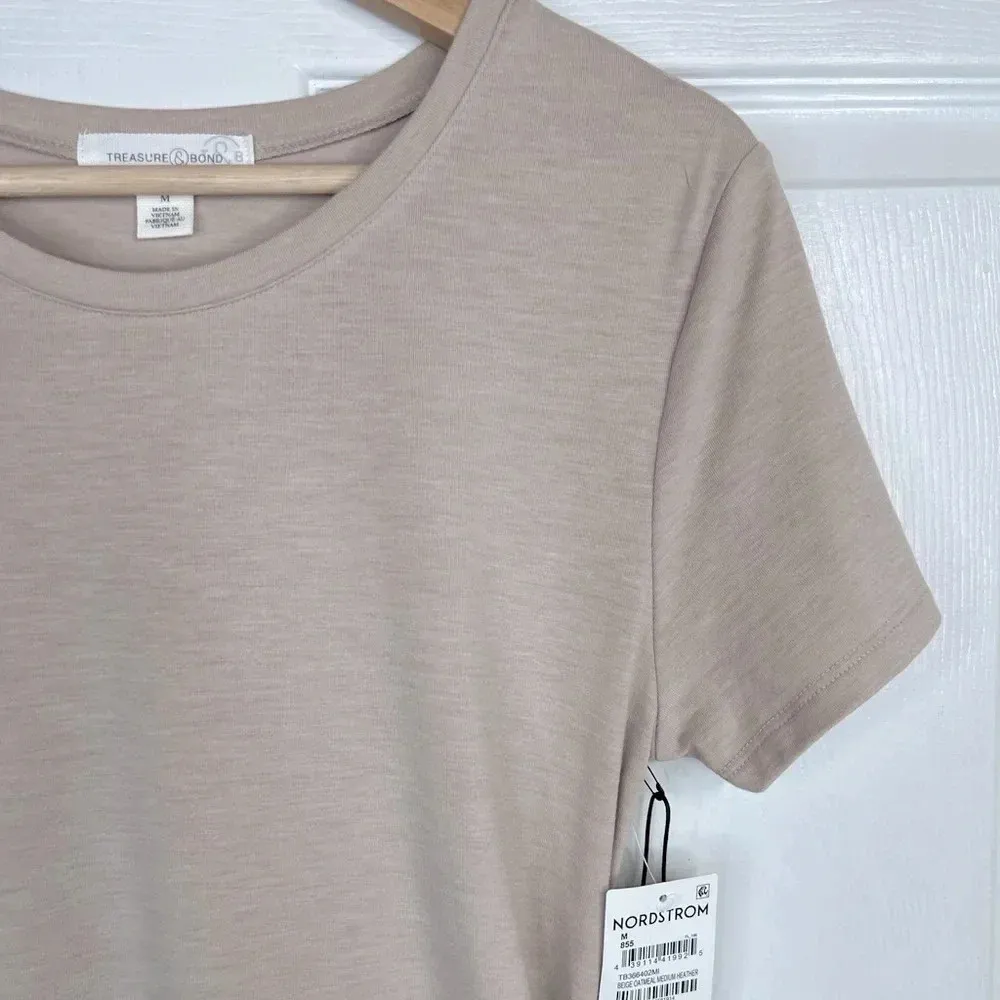 Treasure & Bond Women's Beige Oatmeal Ruched Side T-Shirt Midi Dress Size M - Image 4