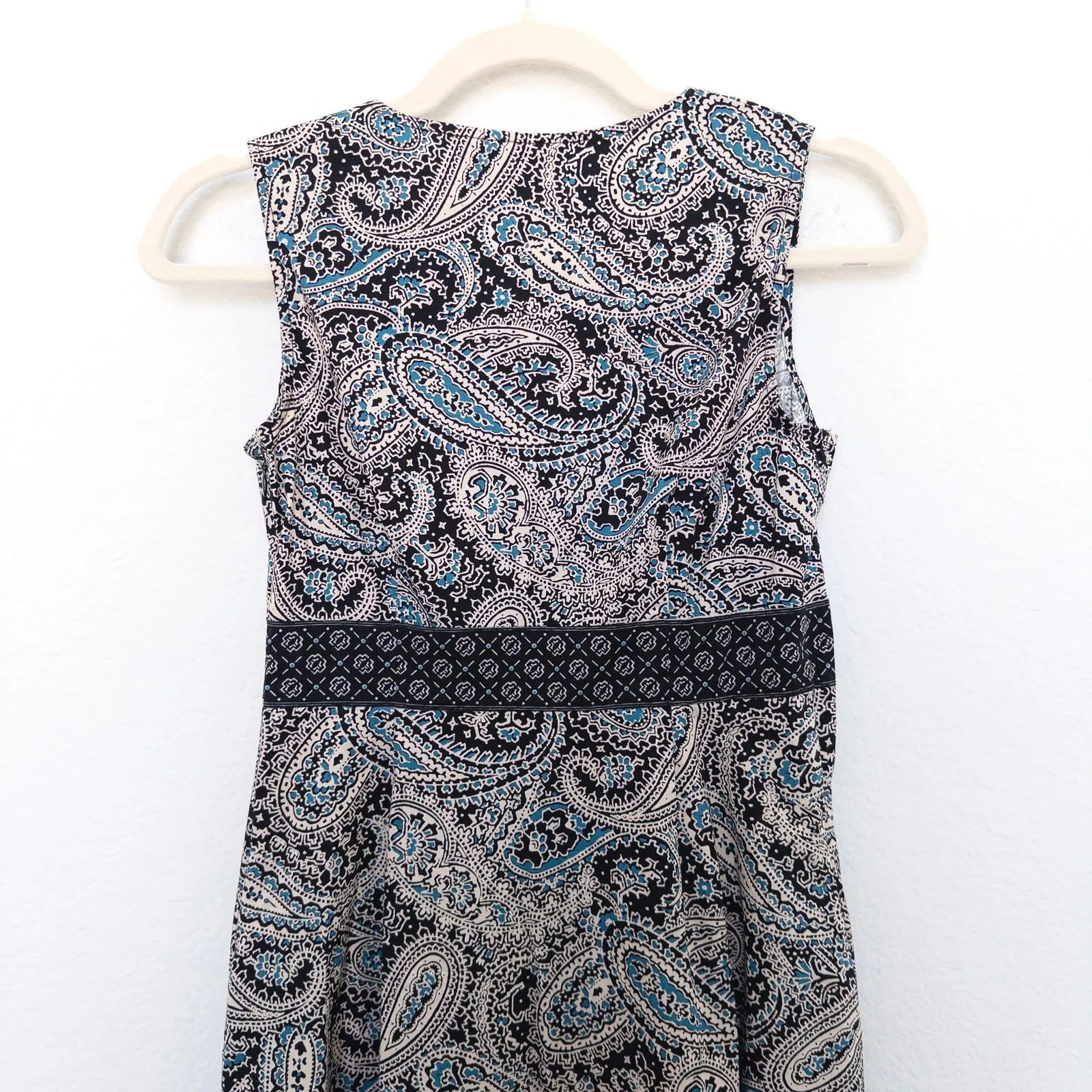 Y2K Croft & Barrow Womens Dress Size 6P Black Blue Stretch Paisley Babydoll Boho - Image 7