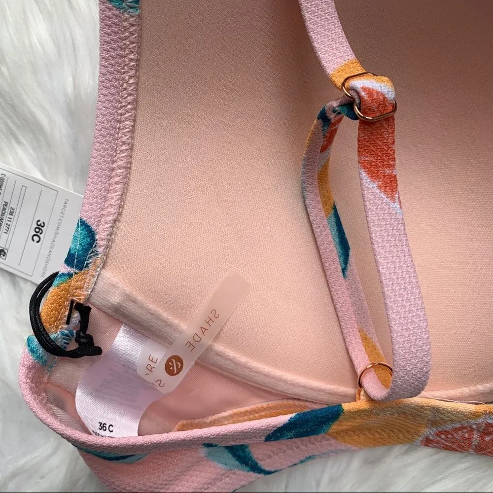 NWT Shade & Shore Grapefruit Tropical Pink Orange Peach Bikini Top Size 36C - Image 9