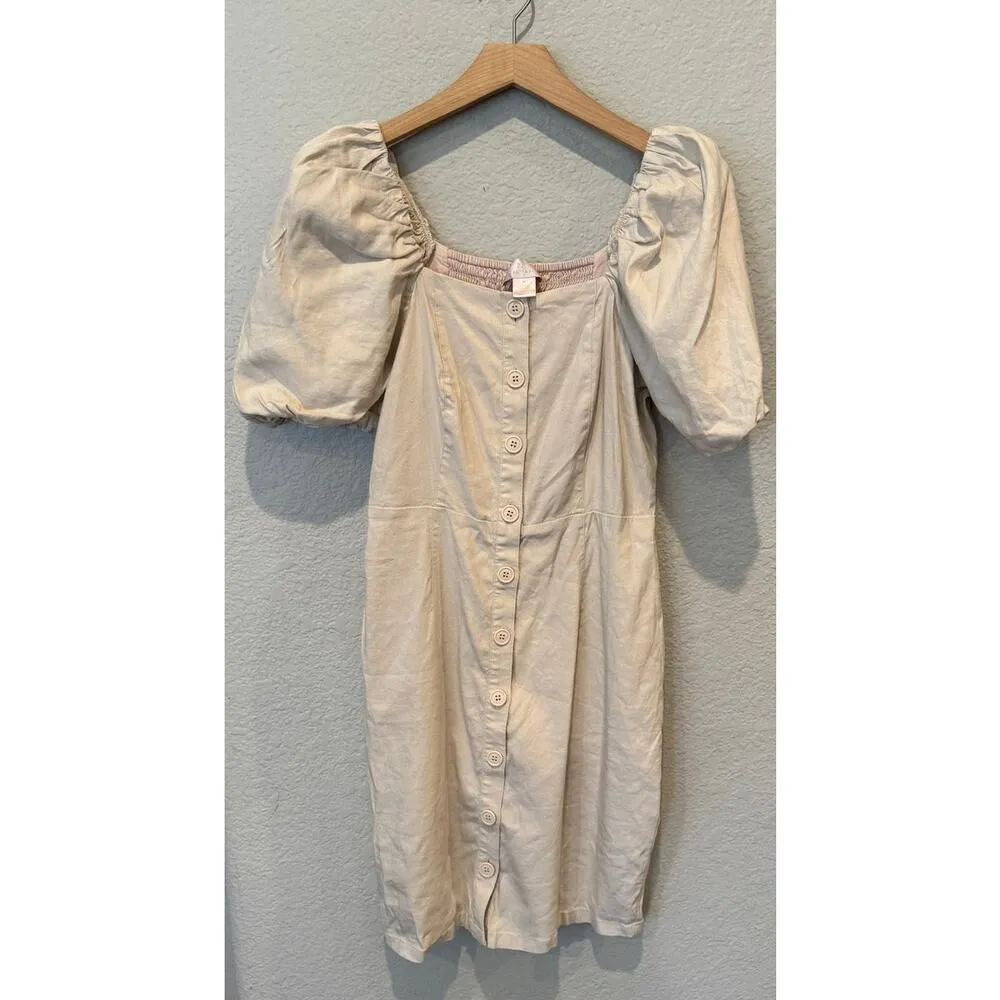 Rachel Parcell Linen Blend Button Front Puff Sleeve Dress Size Medium - Image 7