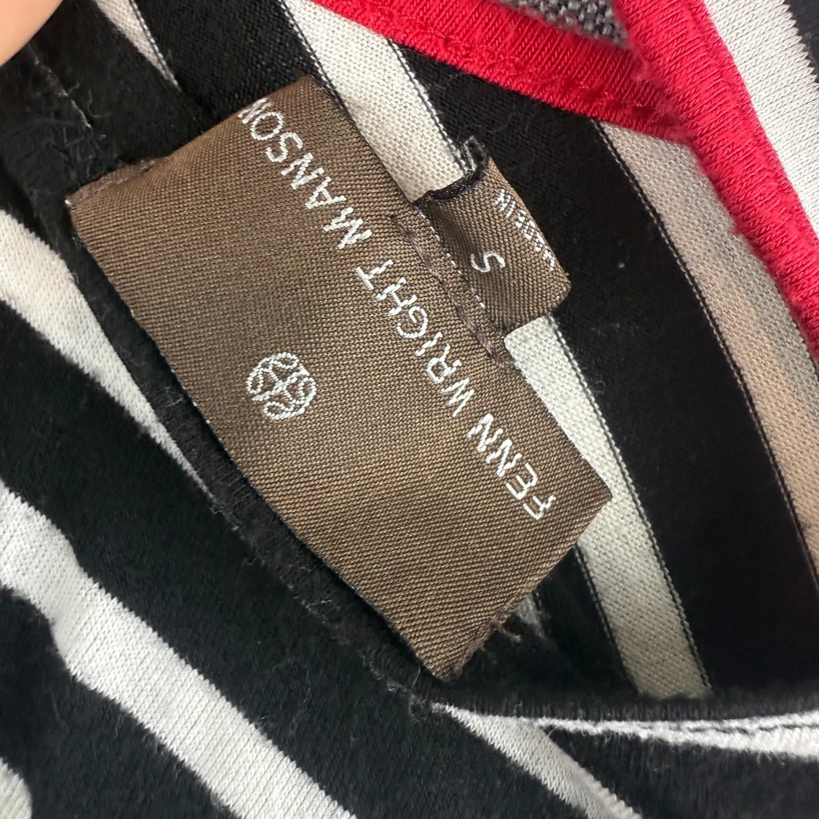 Fenn Wright Manson Top Shirt Sz S White Black‎ Striped Red Shoulder 3/4 Sleeve - Image 5