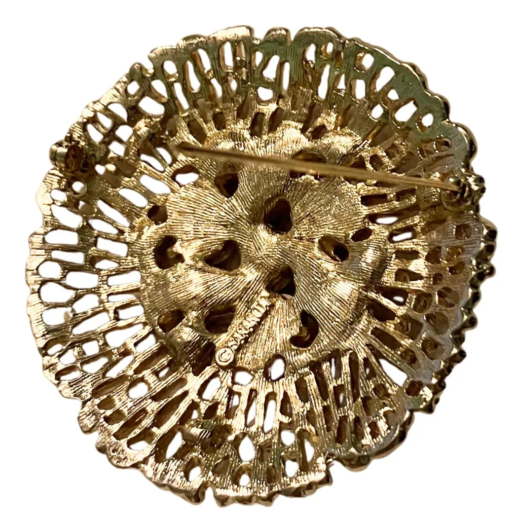 Vintage 70s Sarah Coventry Signed Large Statement Brooch Gold Tone Pink Green - Image 3