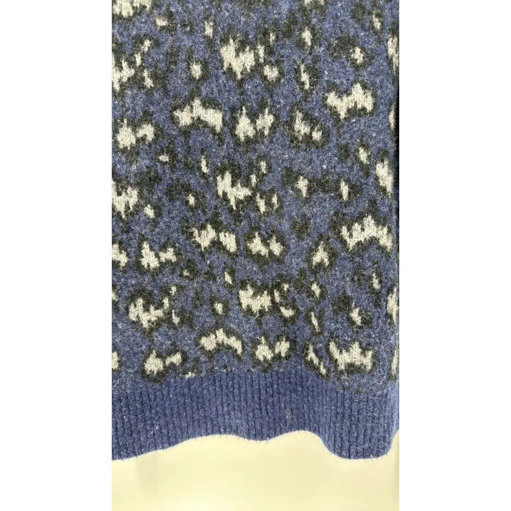 Athleta abstract animal print blue black merino wool boxy crew neck sweater - Image 3