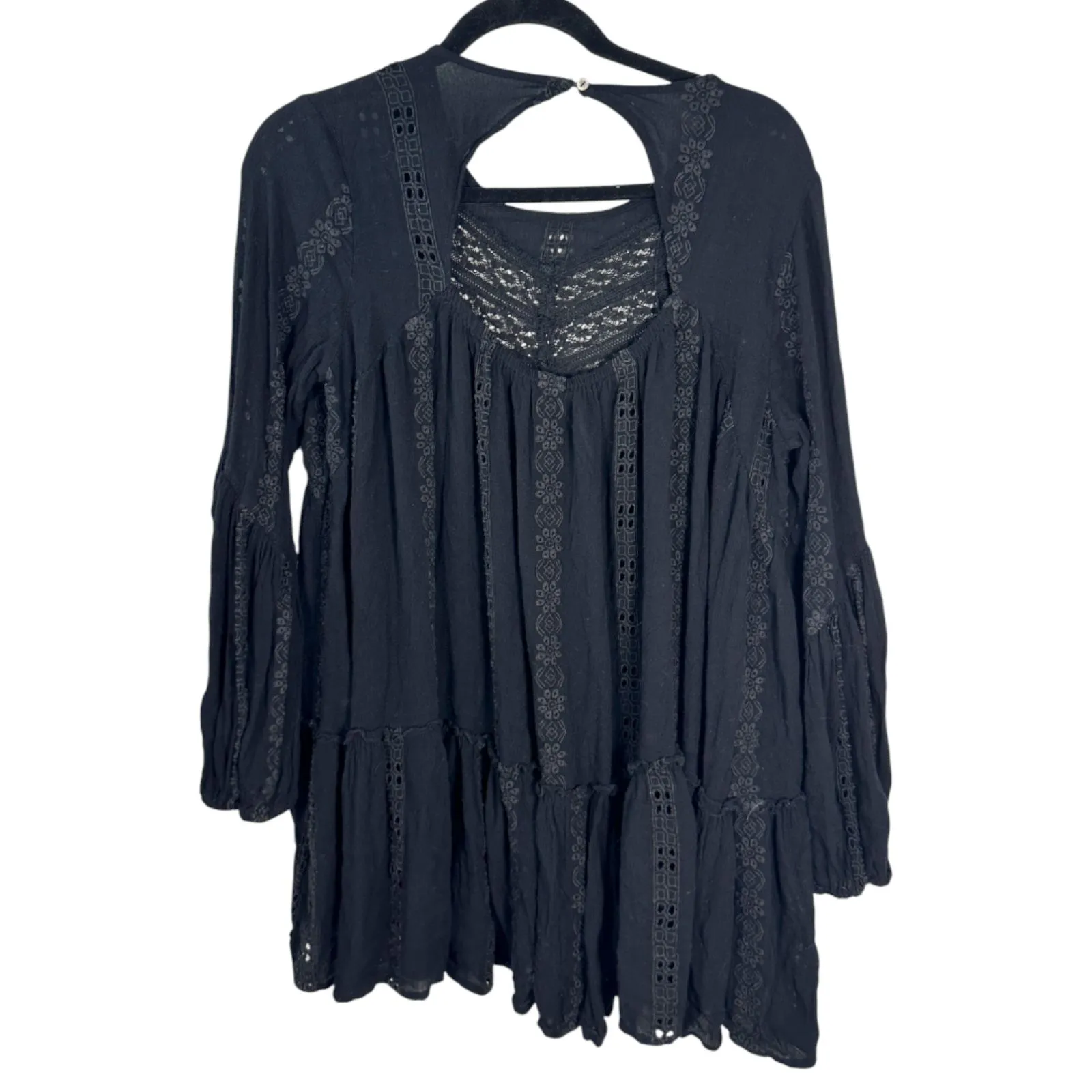 Free People Kiss Kiss Tunic Eyelet Boho Bohemian Flowy Oversized Black XS - Image 9