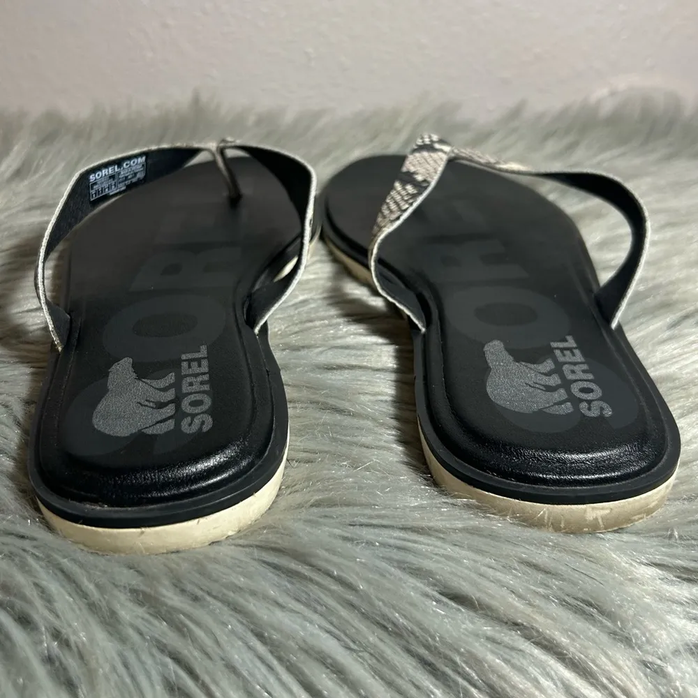 SOREL Ella II Snake-Print Leather Flip-Flops Black Size 9 - Image 6