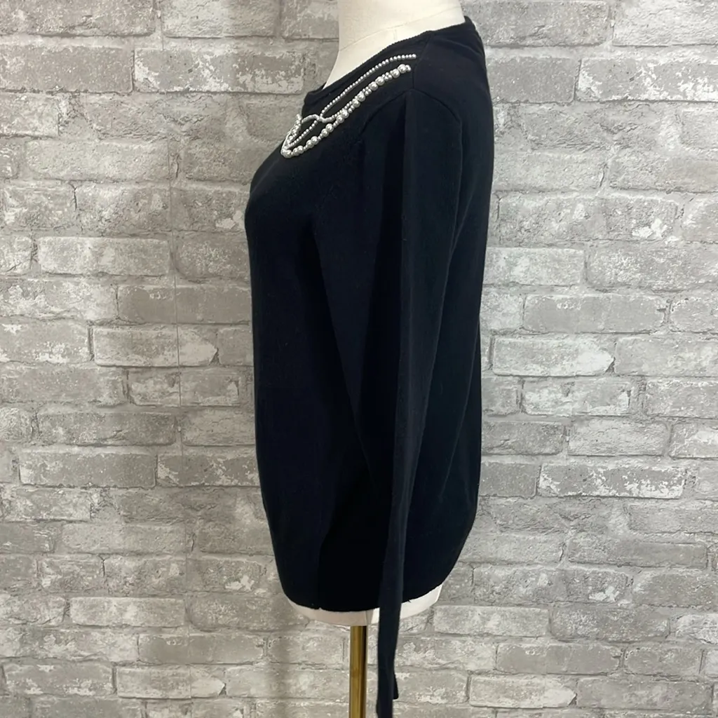 Anthropologie Field Flower Black Sweater with Pearl Accents - Image 3