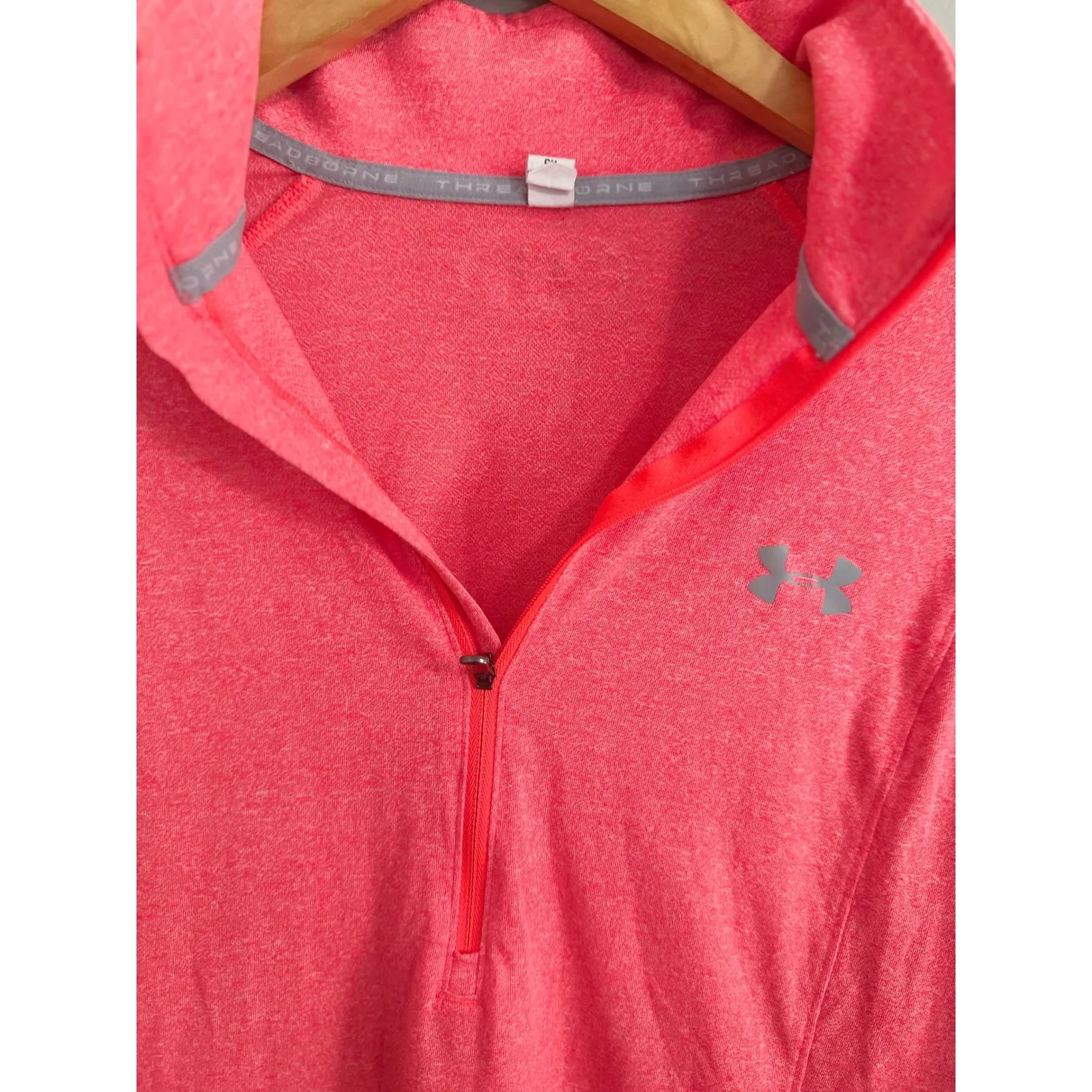 Under Armour HeatGear Women's Pink Fleece Long Sleeve 1/4 Zip Athletic Top - Image 2