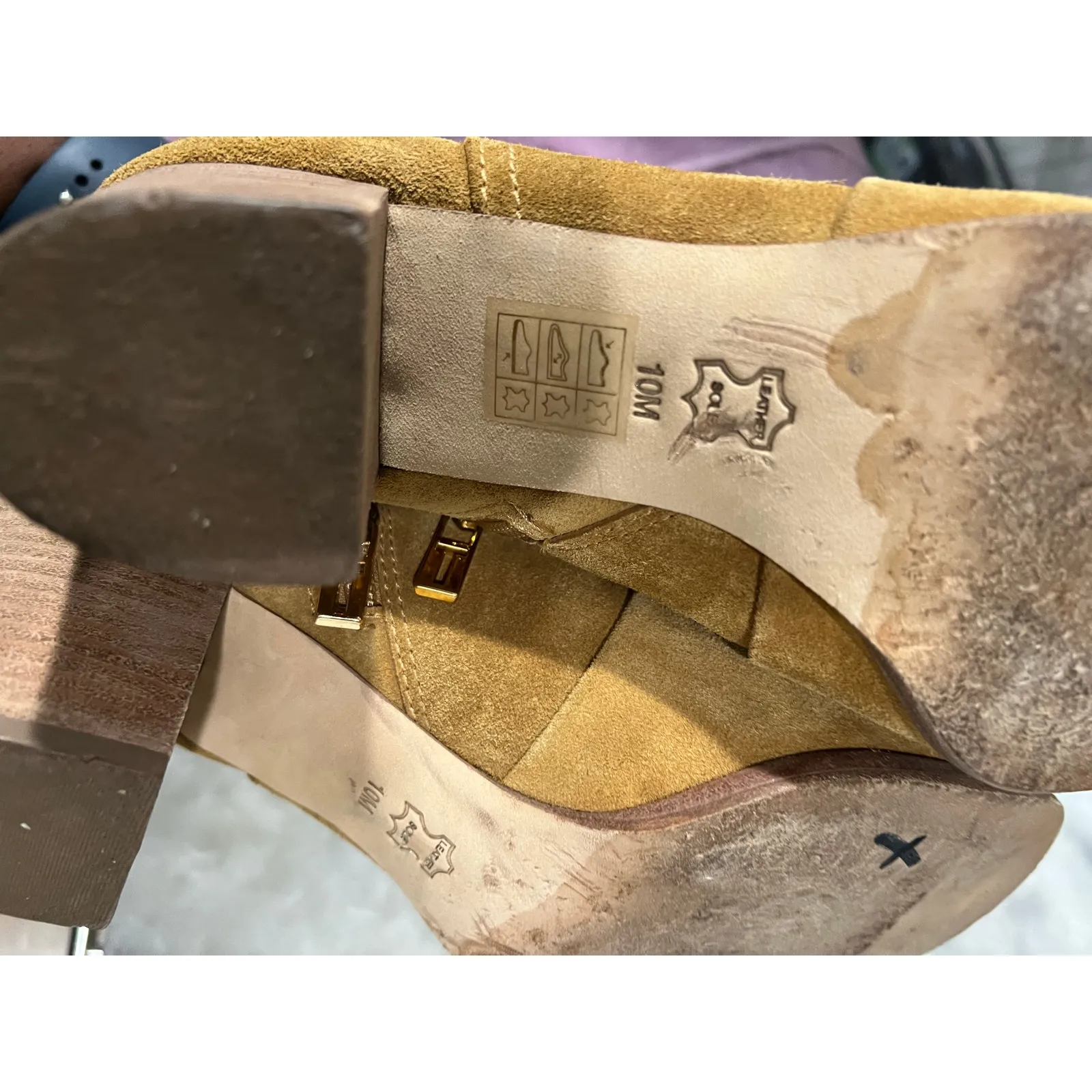 Tory Burch Women’s Suede Ankle Boots Tan Leather Sole Block Heel Size 10M - Image 13