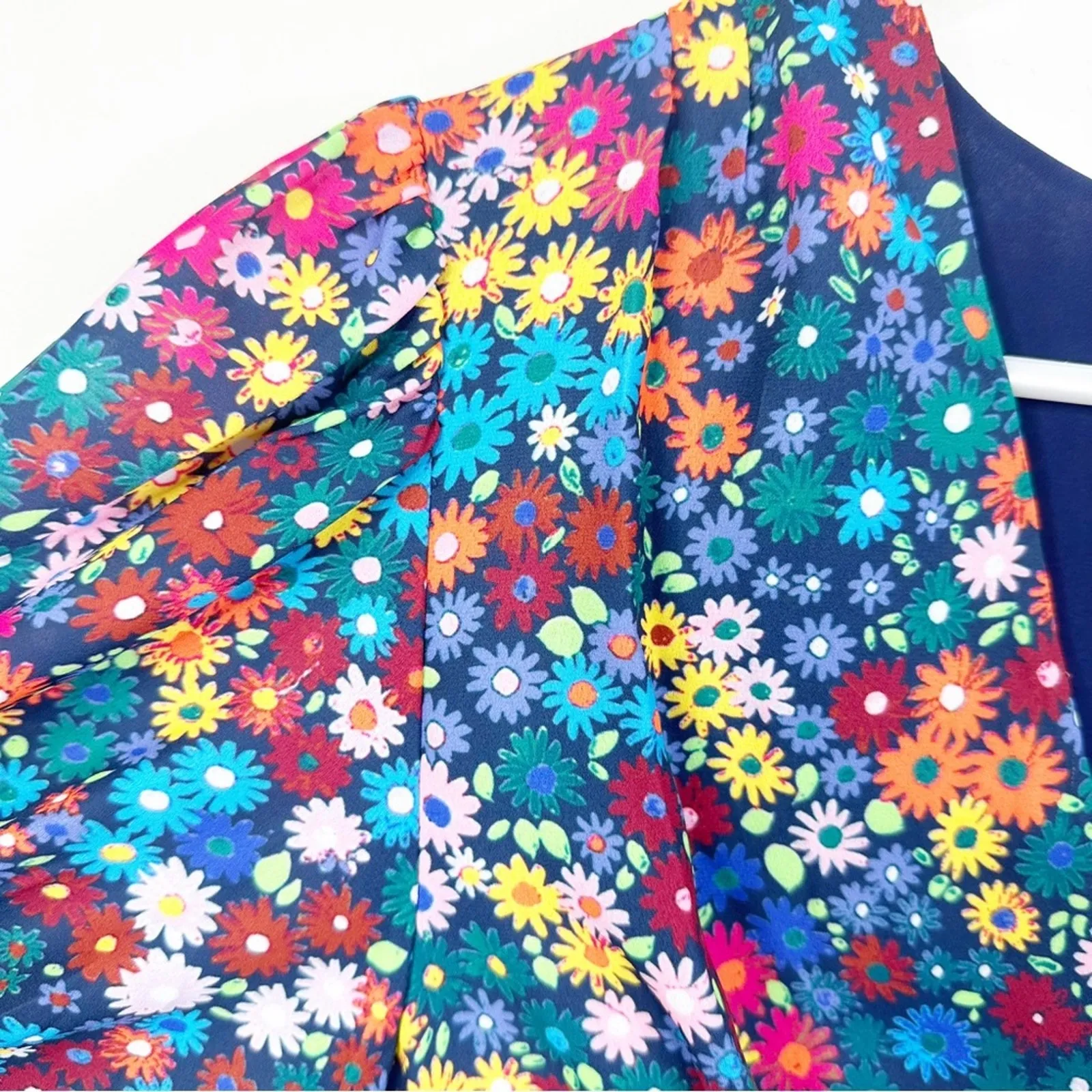 NWT Staud Size 10 Milla Rainbow Flower Print Puff Sleeve V Neck Mini Dress - Image 14