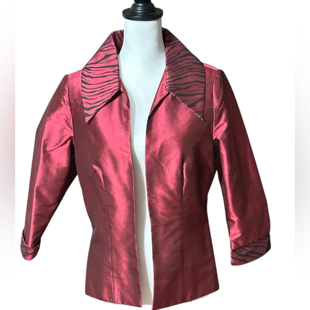 Marisa Baratelli Thai Silk Jacket Red And Black Sz Large - Image 3