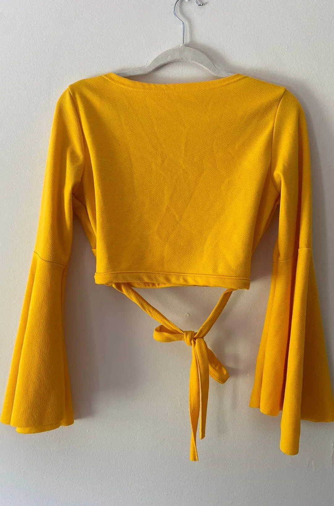 Mustard Yellow Flare Sleeve Crop Top Size M - Image 3