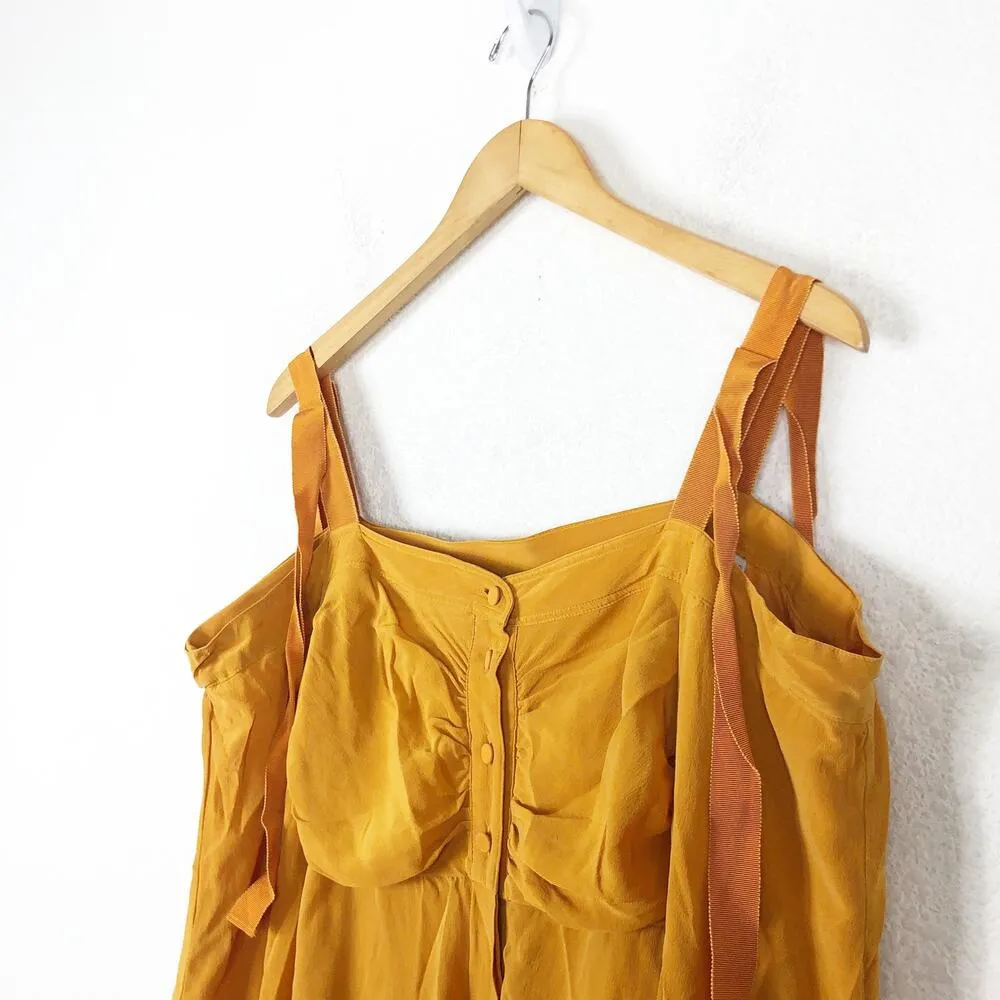 NWOT Silvia Tcherassi Magnolia Silk Midi Dress Small Cold Shoulder Button Front Yellow - Image 6