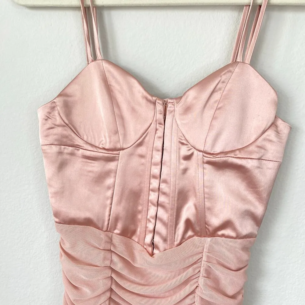 ZARA Ruched Tulle Corset Dress Beige Pink Size Small Satin Balletcore Sexy - Image 4