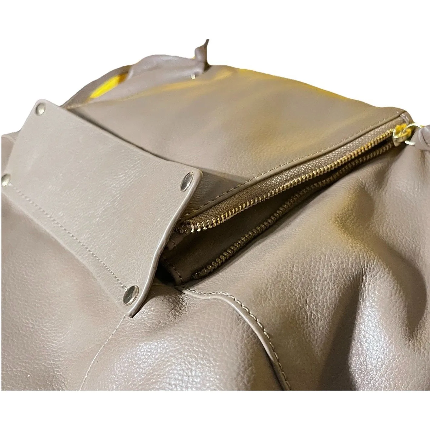 Kooba Leather Tote Bag Brown Zip Gusset Sides Expandable Front Pocket Shoulder - Image 13