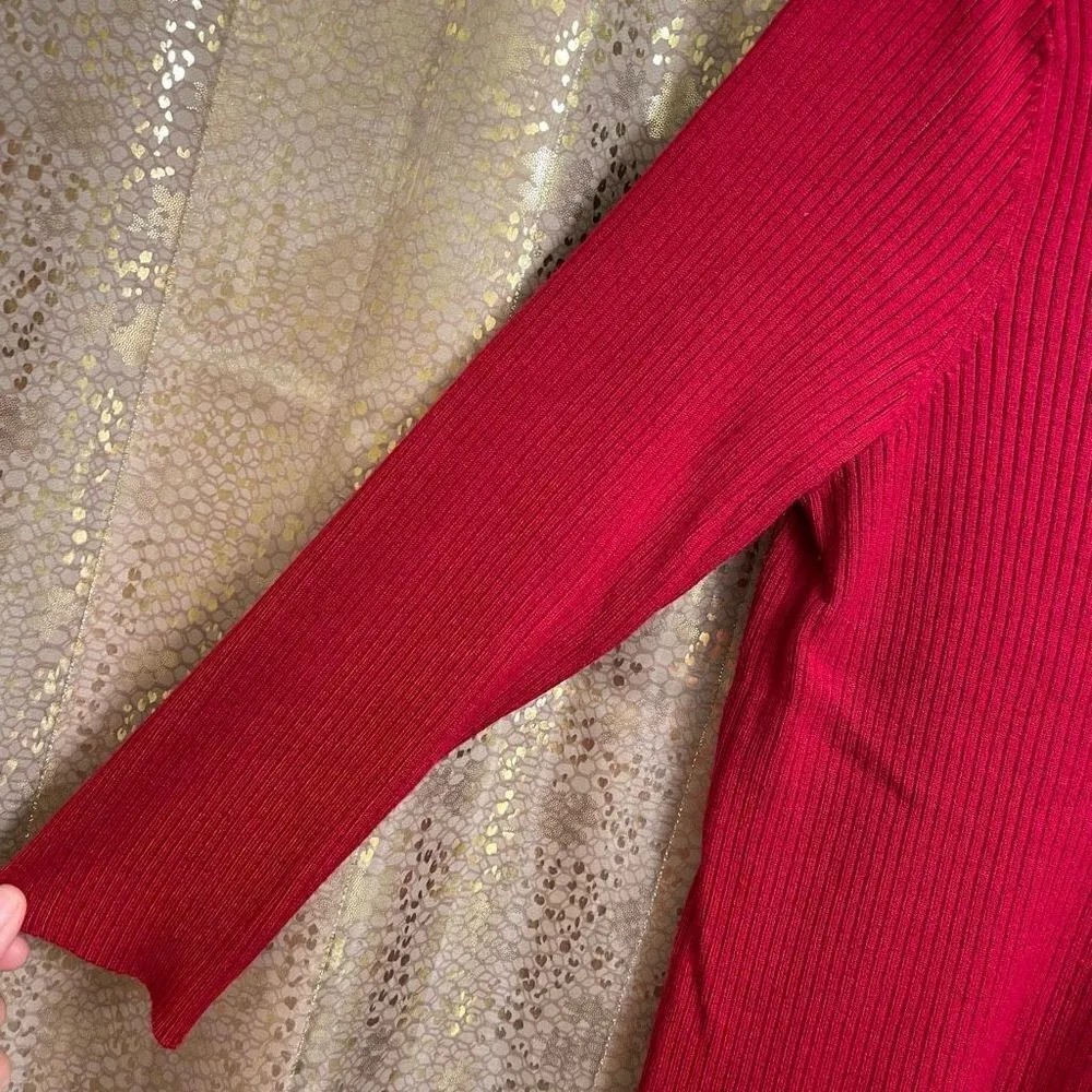 Express Red Ribbed Half Zip Stretchy Casual Sweater, XL - Image 5