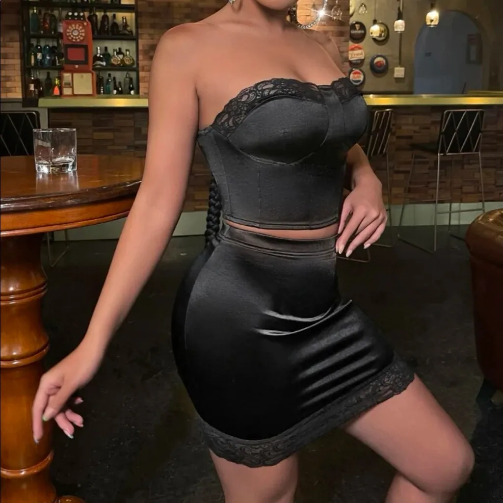 Satin/lace skirt set Black Size 2 - Image 4