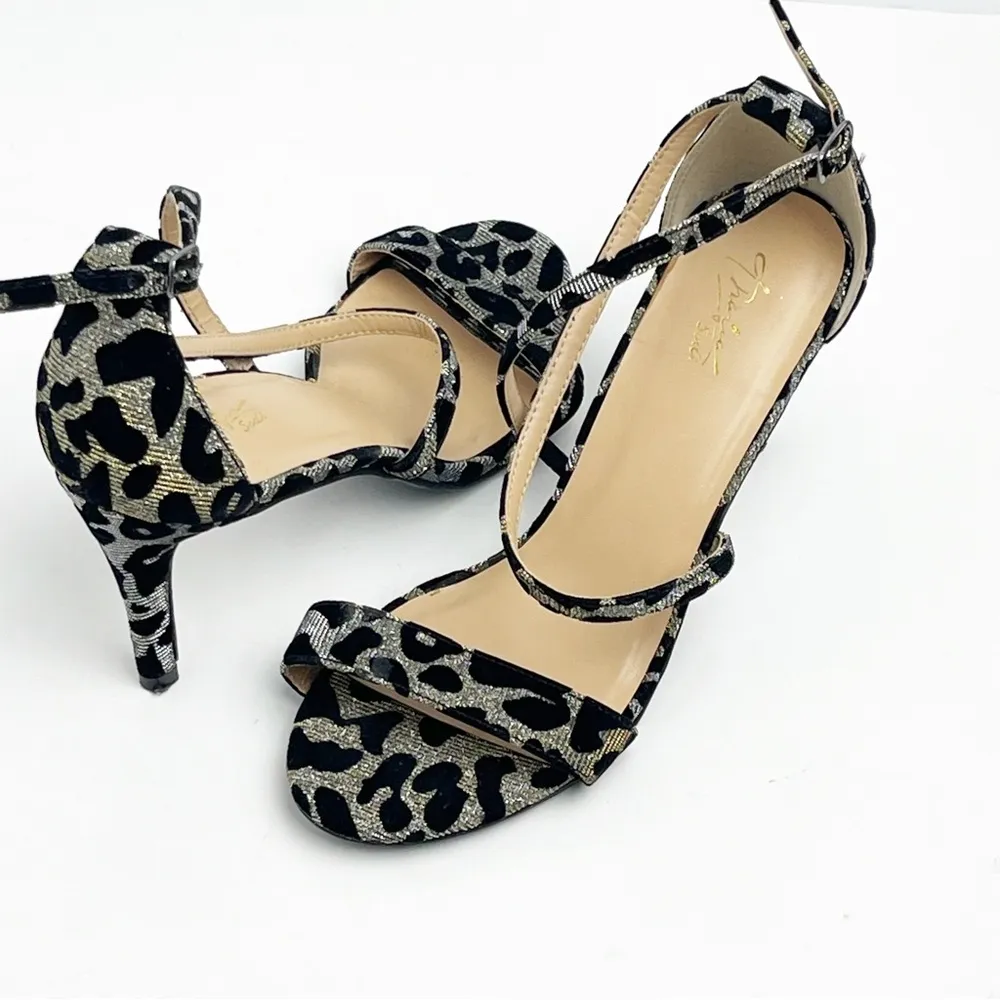 THALIA SODI Animal Print Two Toned Strappy Open Toe Glitter Heels, Size 9 - Image 13