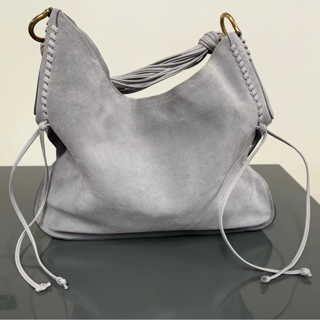 Stuart Weitzman Laela Shoulder Crossbody Handbag Suede Light Blue - Image 2