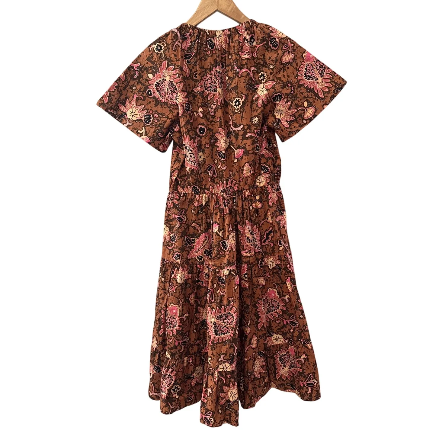 A.L.C. Mischa Boho Poplin Cotton Printed Midi Dress in Cognac & Coral Size 2‎ - Image 10