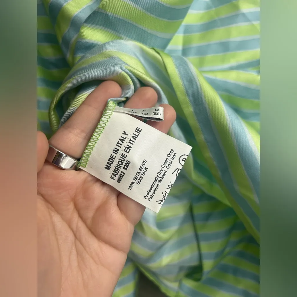 Vintage Genny 100% Silk Striped Top Green Size 6 - Image 7