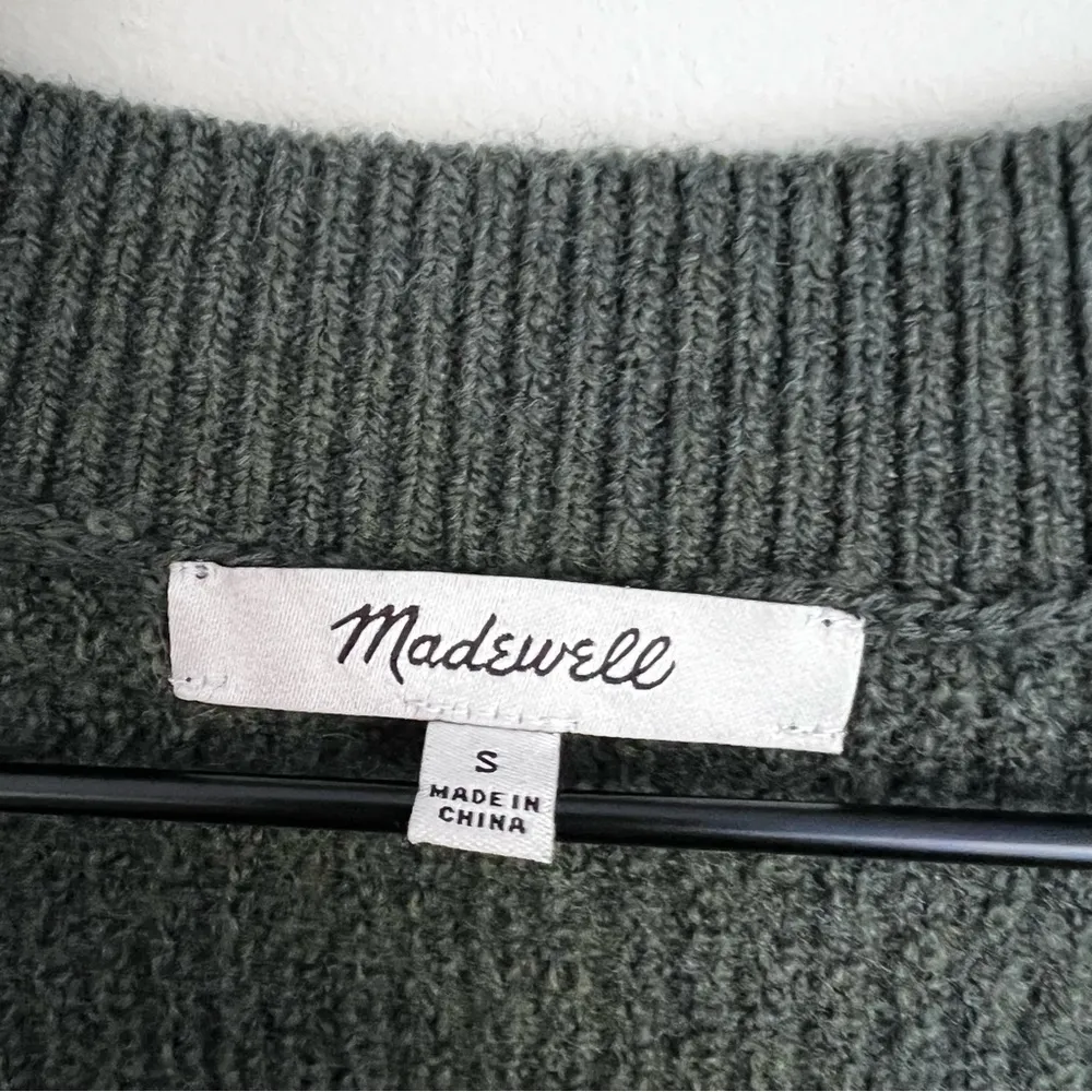 Madewell melwood Forest green ribbed knit square neck sweater Wool blend boxy S - Image 4