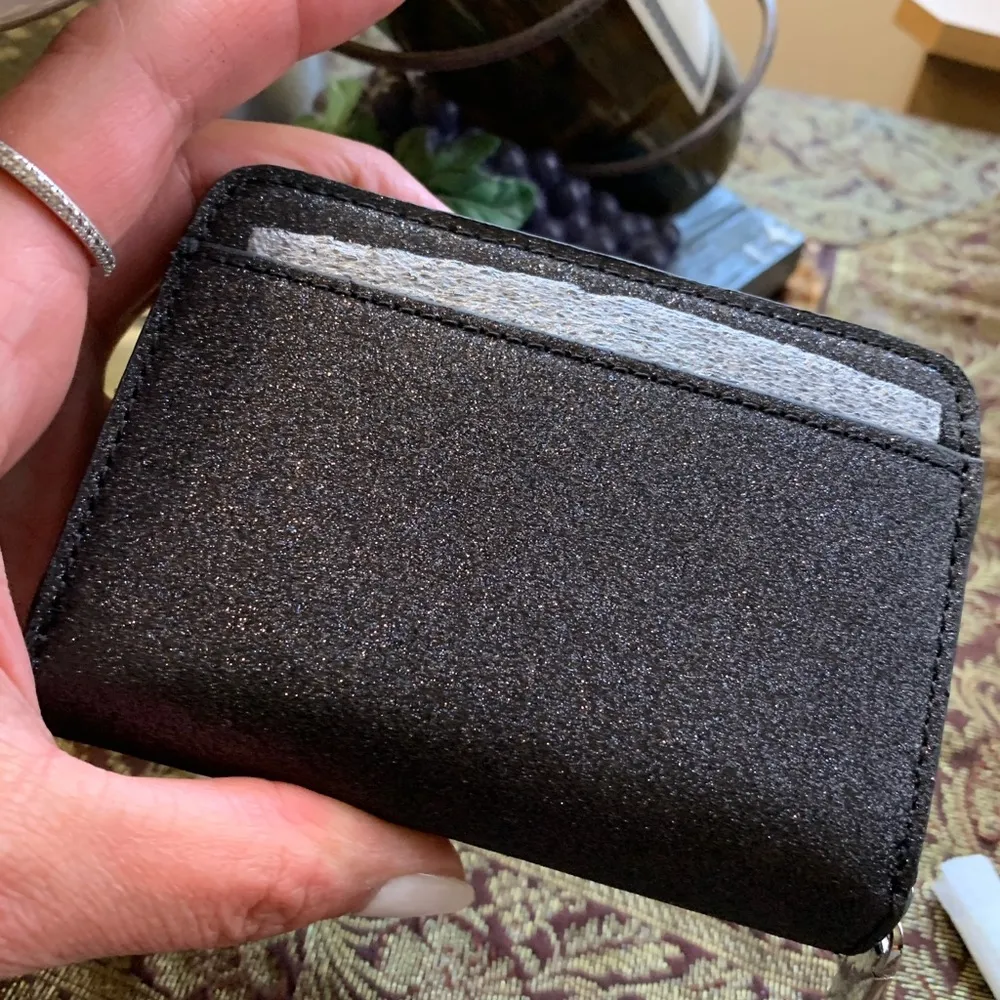 Authentic KATE SPADE Glitter Leather bow w crystal zip around wallet - Image 8