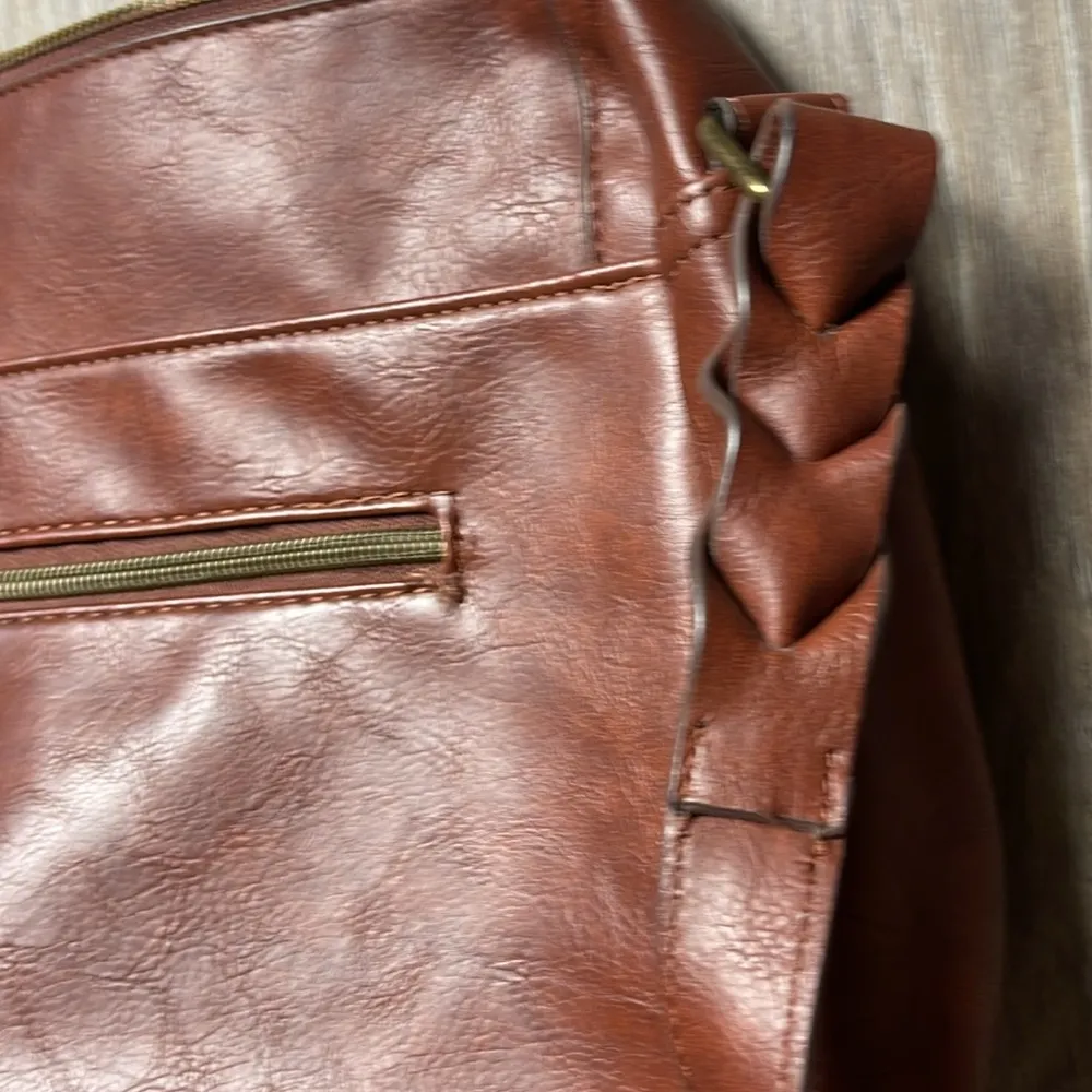 Faux Leather Large Quilted Crossbody Bag Brown - Image 13