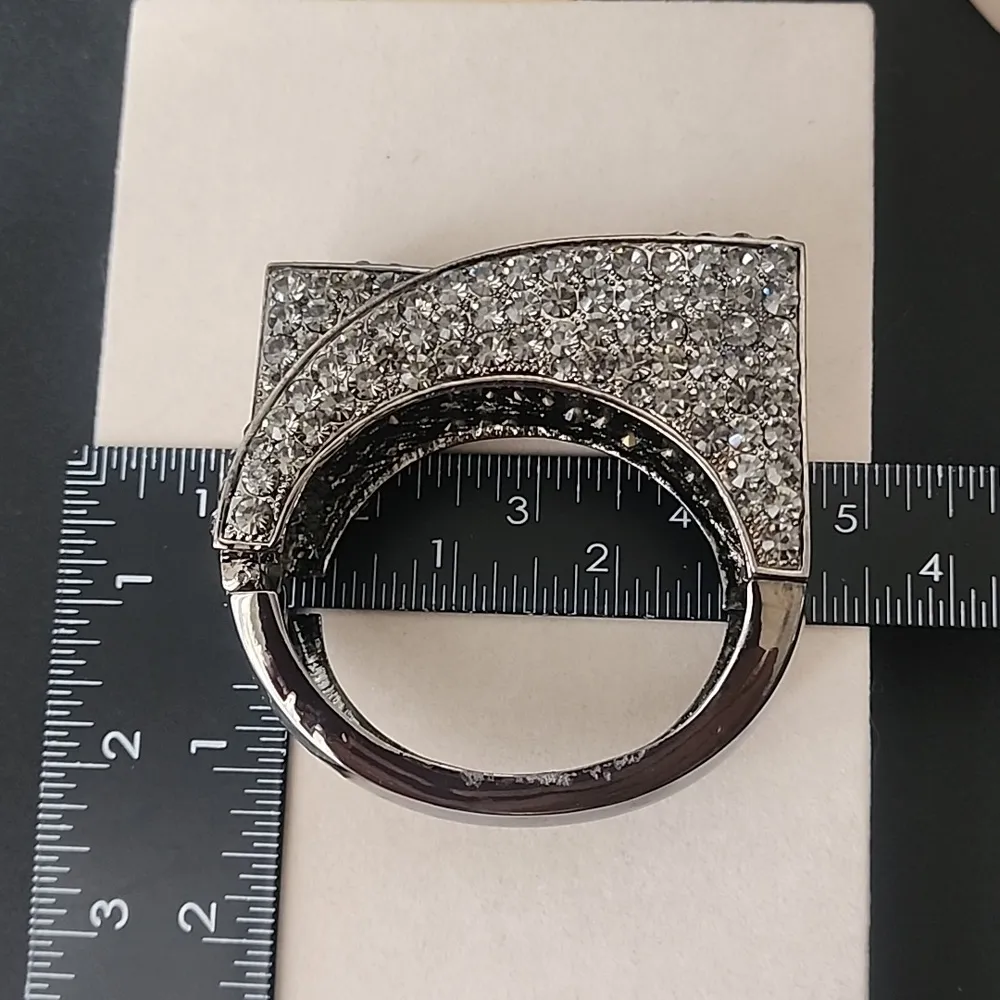 Unique Gunmetal Asymmetrical Crystal Statement Clamper Hinge Bracelet Black - Image 12