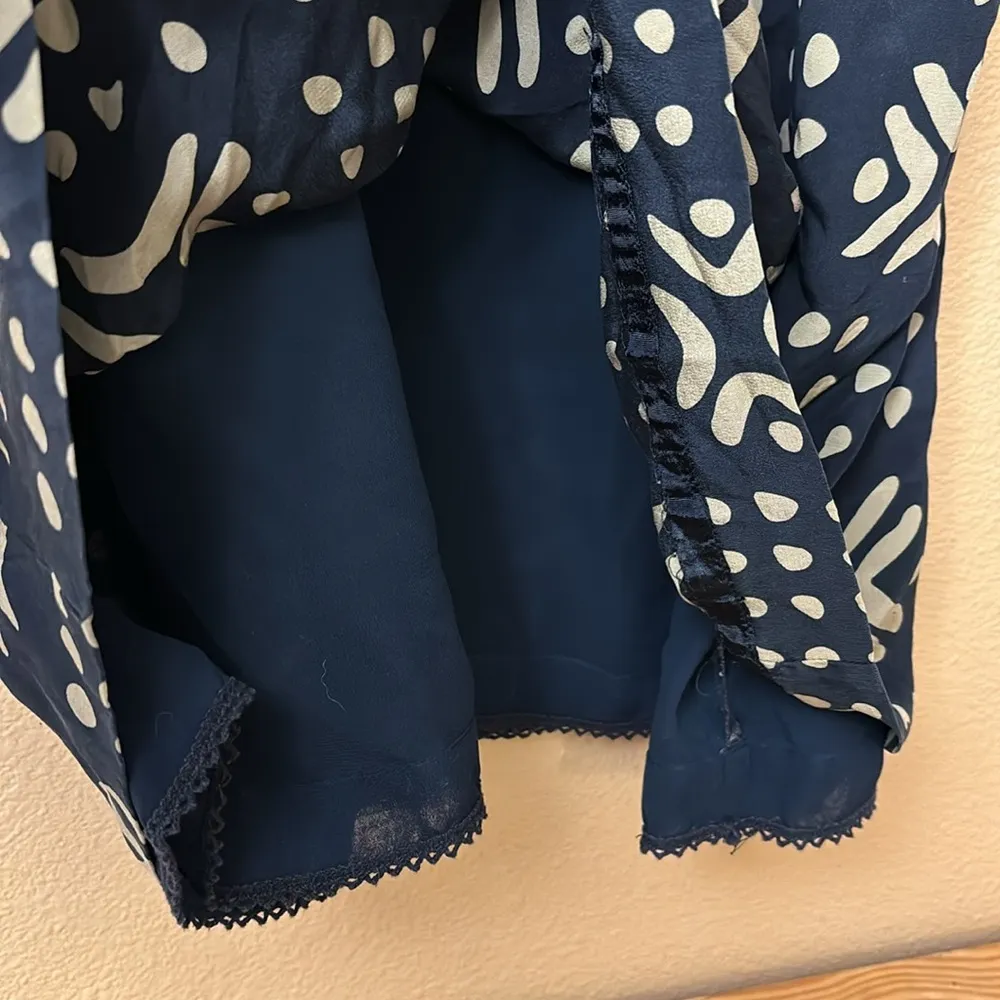 SARIAH Sleeveless Silk Tank Dress Sz 8 Cocktail Wedding Evening Navy Gray Print - Image 8