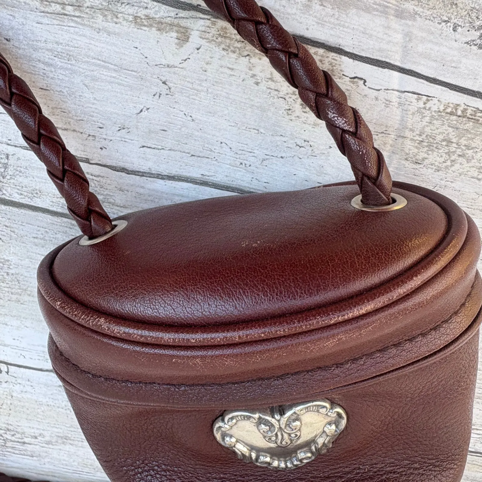 Brighton One World Mini Bag Bucket Purse Brown Braided Leather Crossbody Boho - Image 5