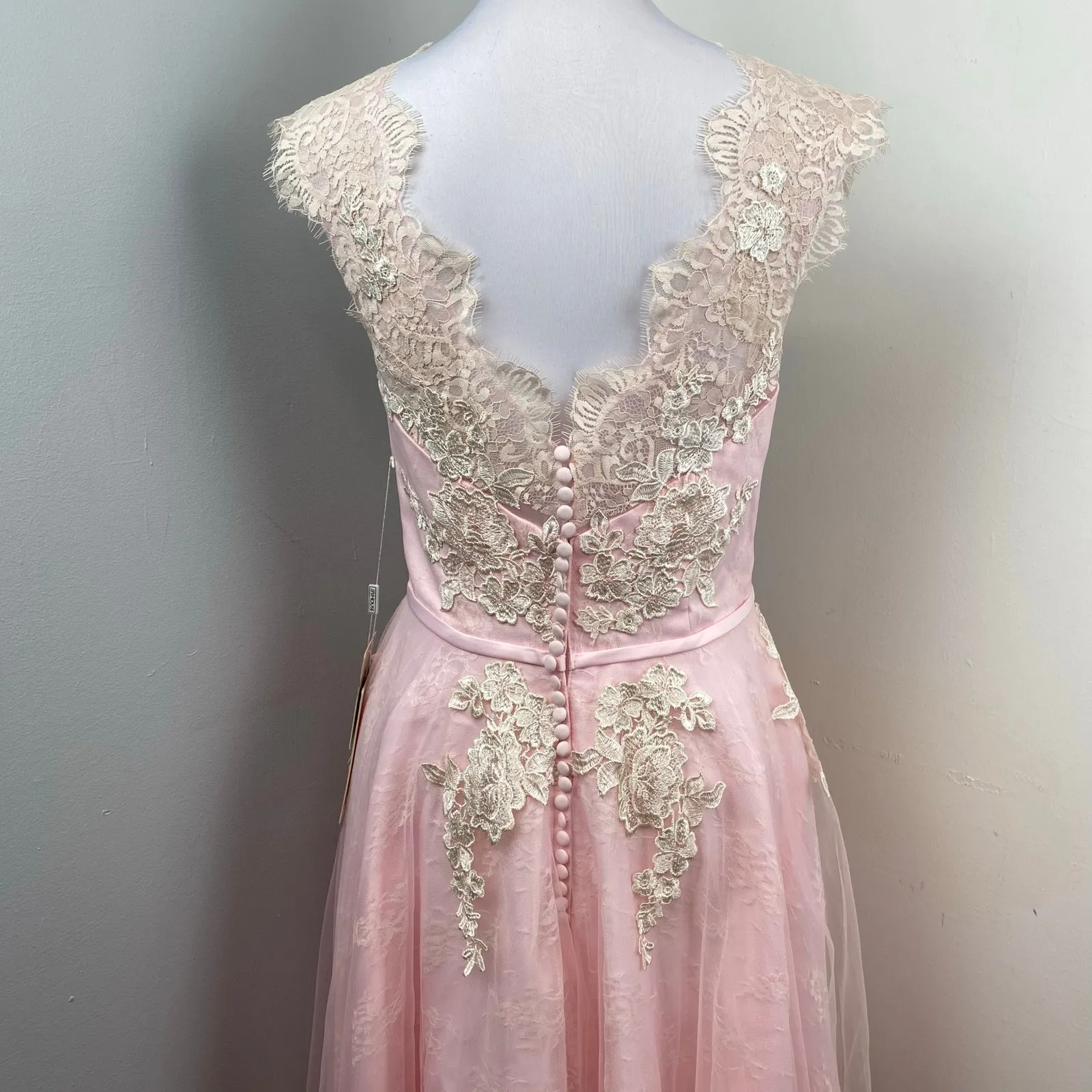 Jj’s House Blushing Pink Applique Lace Cap Sleeve Fit Flare Swing Dress Size 10 - Image 6