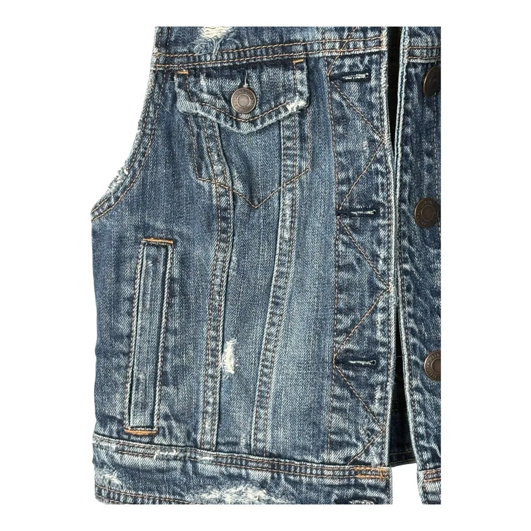 American Eagle  Denim Vest Distressed Medium Wash Jean Sleeveless Size‎ Small - Image 2