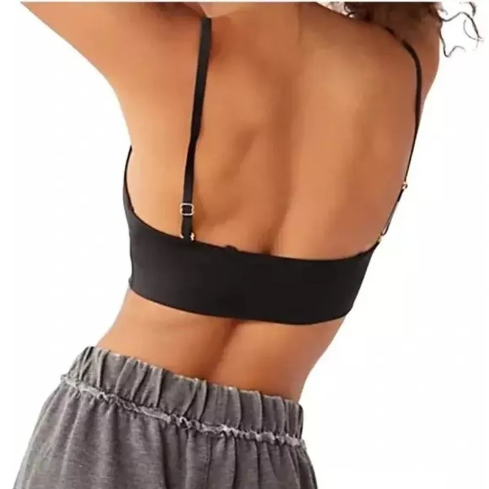 NEW Free People HAH Noir Black Cami BrHAH Unpadded Loungewear Boho Bralette XS - Image 2