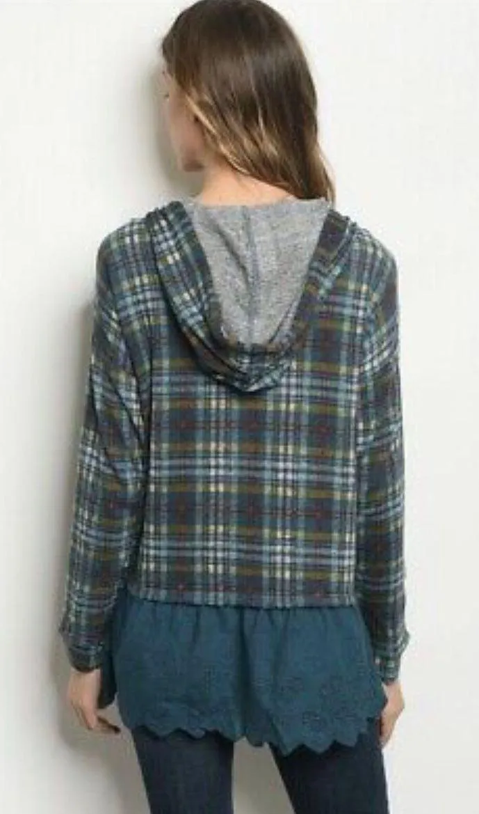 NWT Annabelle Plaid Hooded Tunic Top Long Sleeve Sz M - Image 2